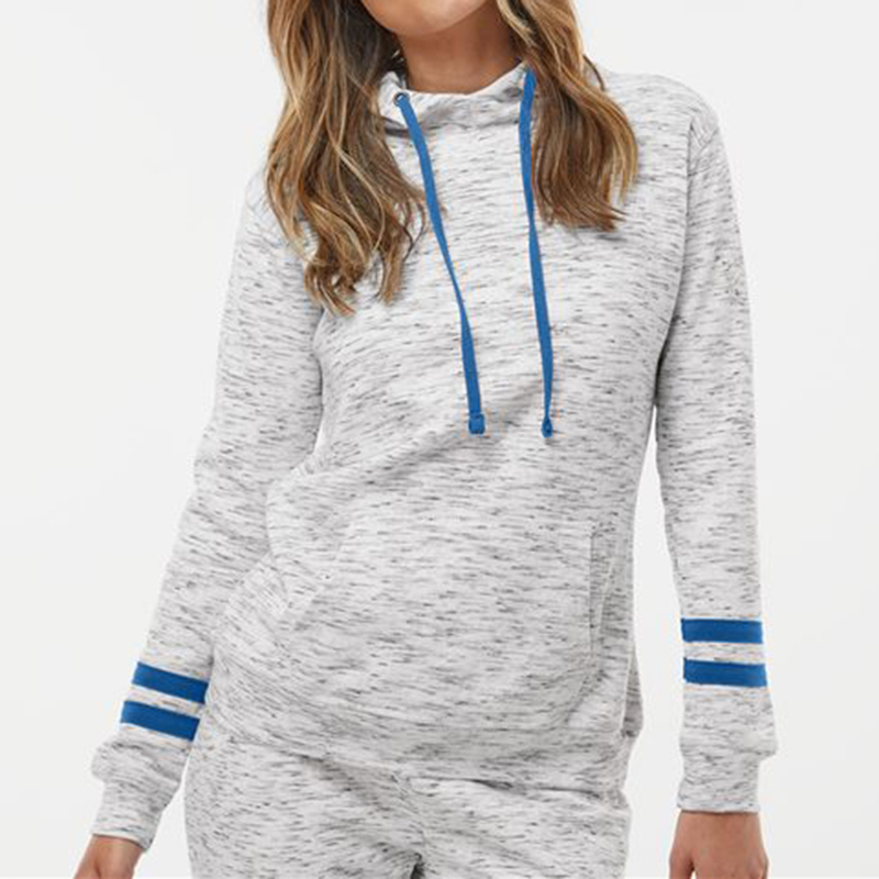 J. America Women’s Mélange Fleece Striped-Sleeve Hooded Sweatshirt - 6204_fm