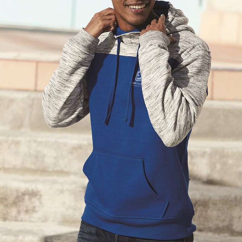 J. America Melange Fleece Colorblocked Hooded Pullover - 6206_fl