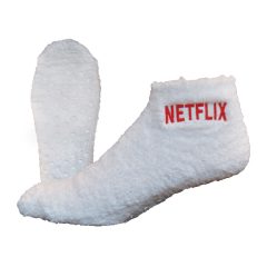 Fuzzy Footie Tread Sock with Direct Embroidery and Slip Resistant Grippers - SockFuzzyEMB