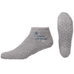 Fuzzy Footie Tread Sock with Direct Embroidery and Slip Resistant Grippers - fuzzyfootiegrey