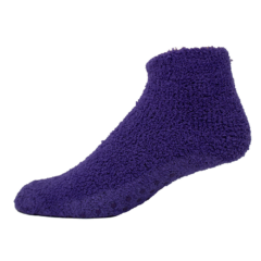Fuzzy Footie Tread Sock with Direct Embroidery and Slip Resistant Grippers - fuzzyfootiepurple