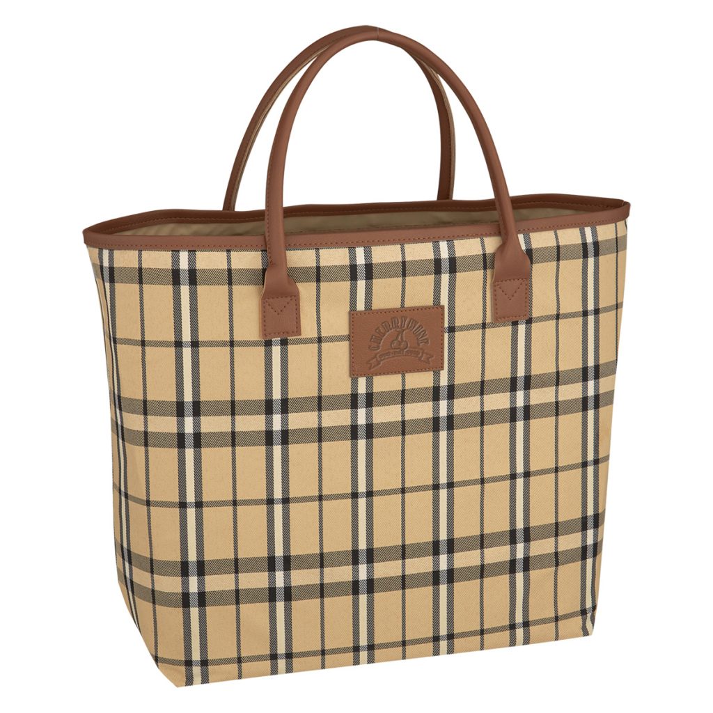 Soho Tartan Tote Bag - 3655_TANBLK_Deboss