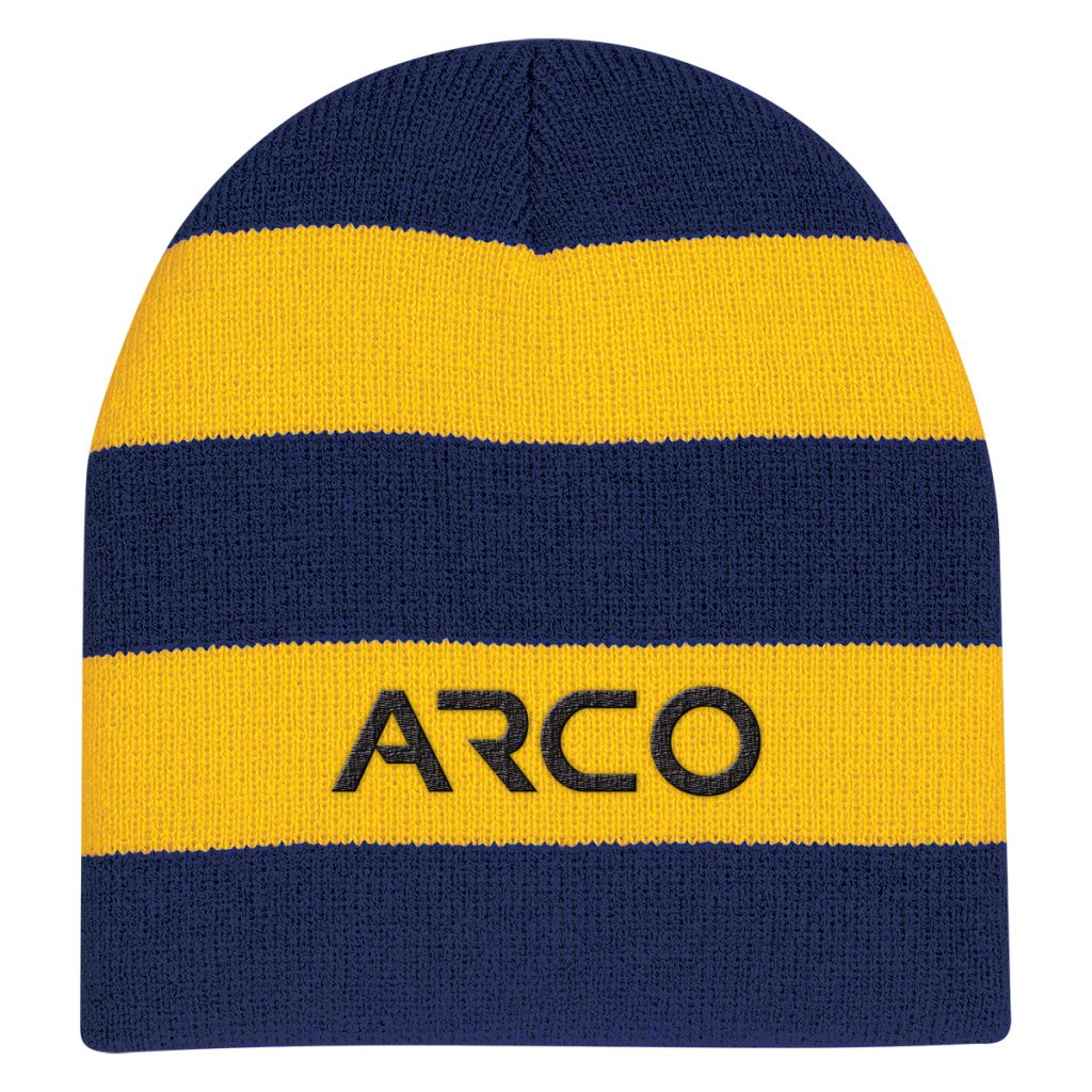 Rugby Stripe Knit Beanie - 1104_NAVYEL_Embroidery