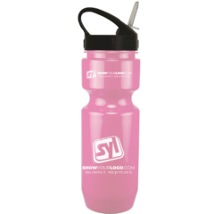 Bike Bottle with Sport Sip Lid & Straw – 22 oz - bikebottlesportsiplid22ozpinkblacklid