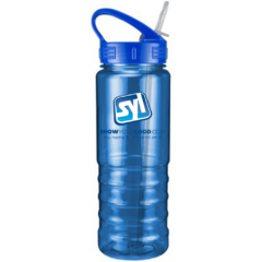 Ridgeline Bottle with Sport Sip Lid and Straw – 28 oz - ridgelinesportsiplidtransredbluelid