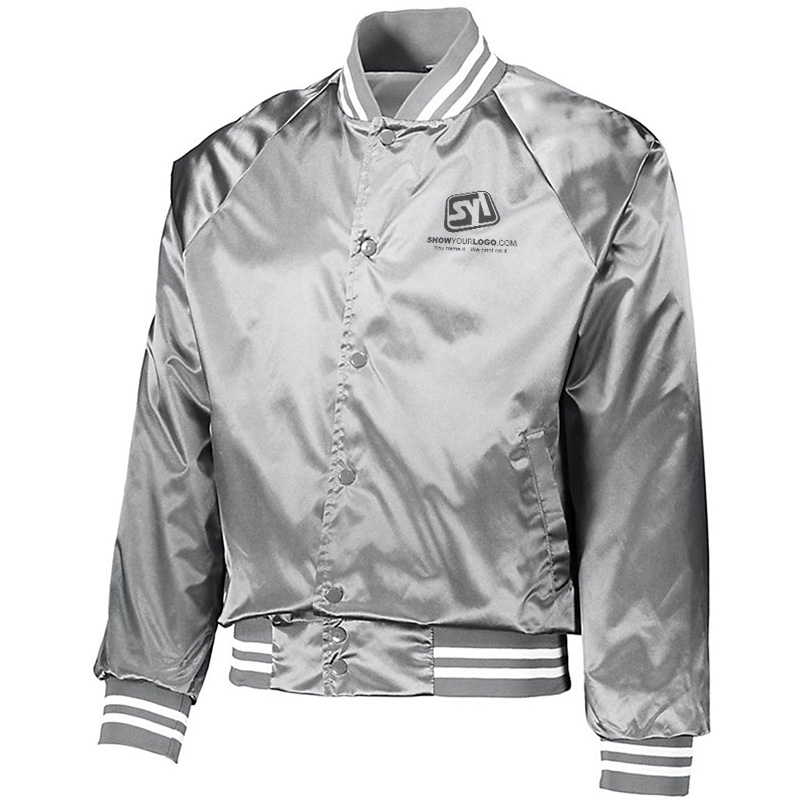 Augusta Sportswear Satin Baseball Jacket with Striped Trim - Show Your Logo