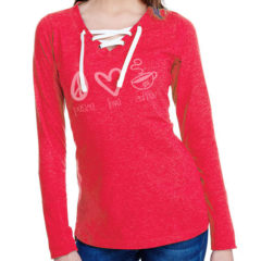 LAT Women’s Fine Jersey Lace-Up Long Sleeve T-Shirt - red