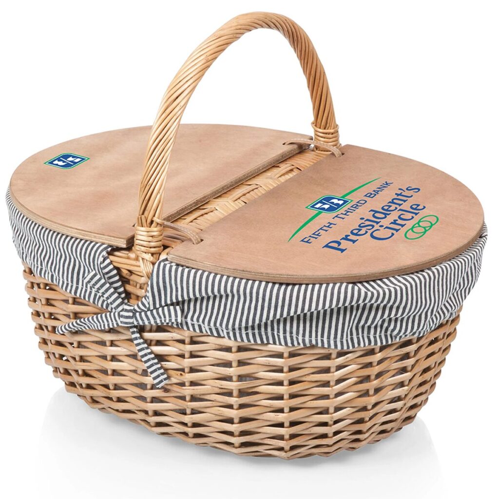 Country Picnic Basket - A6042 8211 Navy Blue and White Stripes