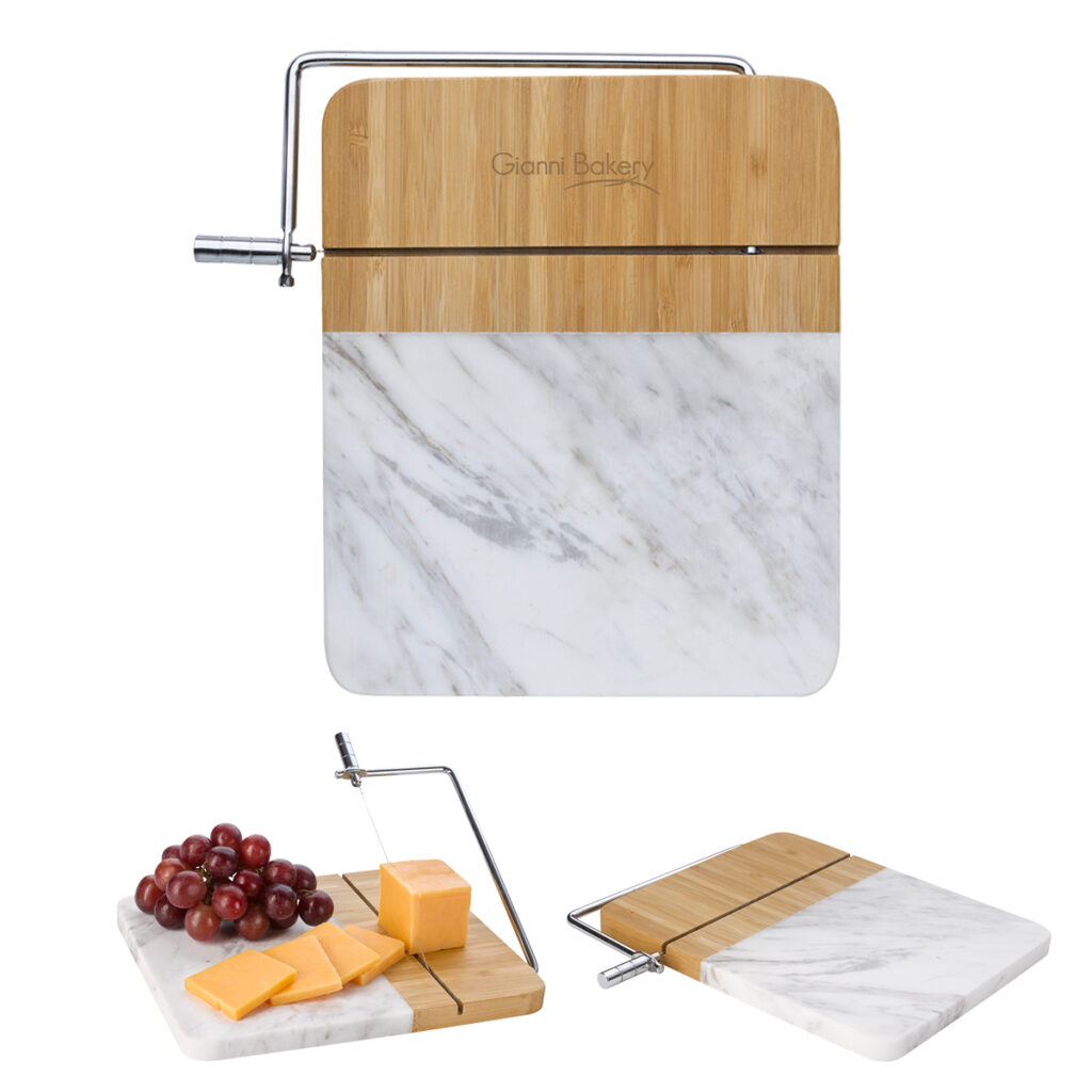 Marble and Bamboo Cheese Cutting Board with Slicer - 2176_WHTMRB_Laser