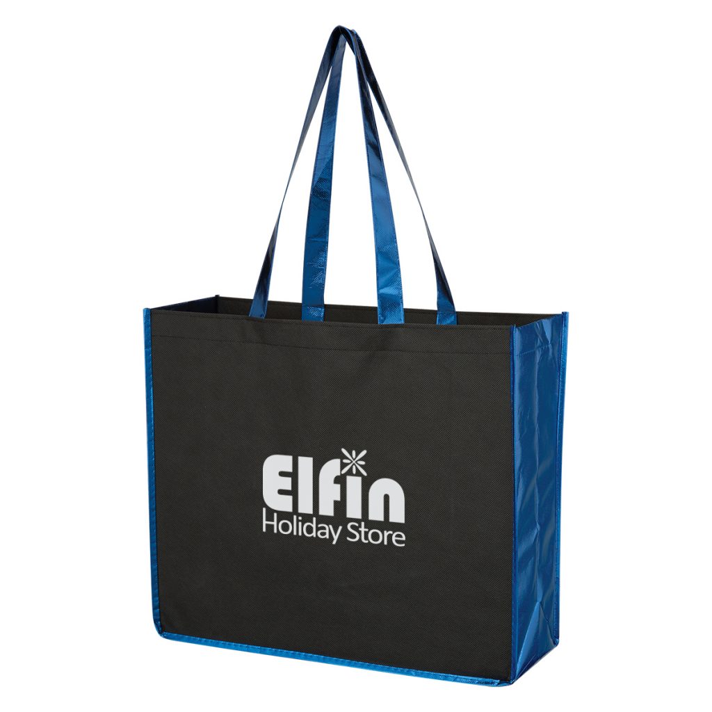 Metallic Accent Non-Woven Tote Bag - 3308_BLKBLU_Silkscreen