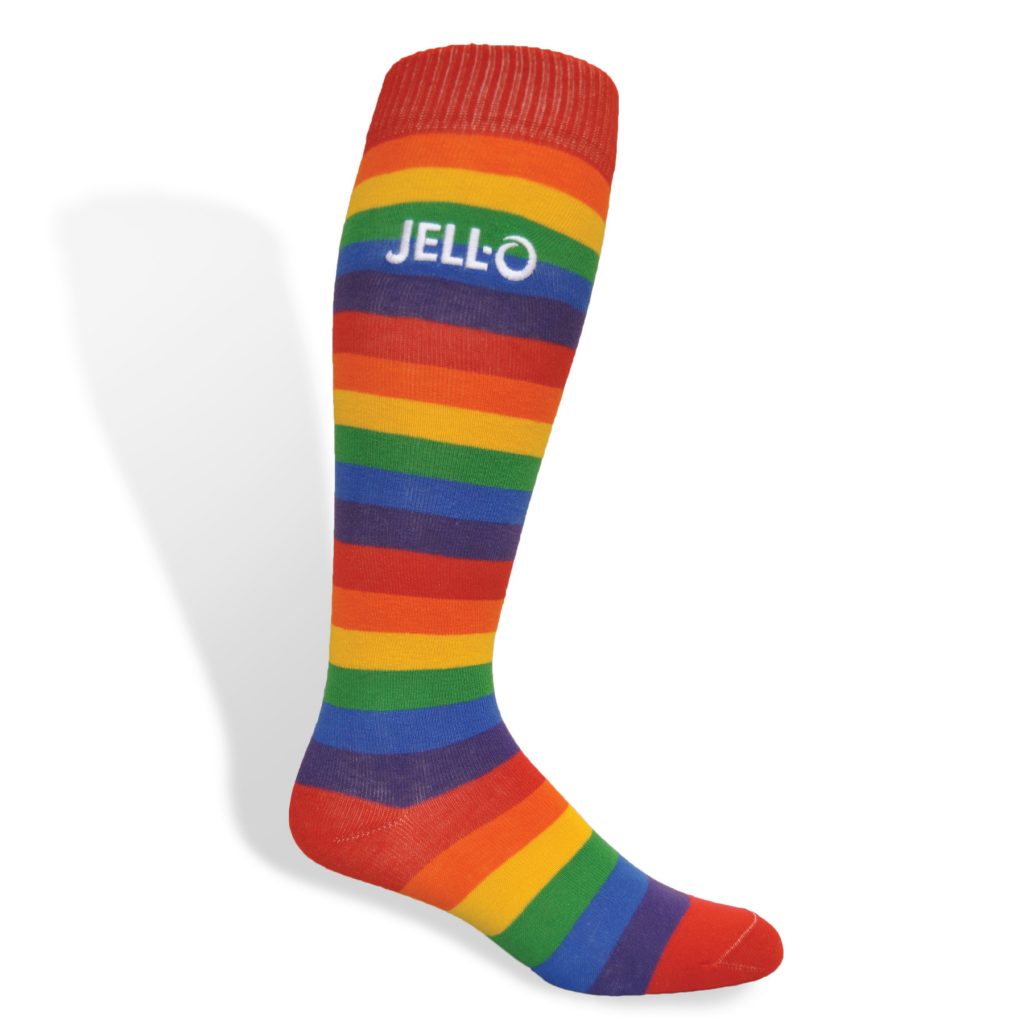 Flat Knit Rainbow Cotton Knee High Sock with Direct Embroidery - 4-723RAIN