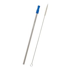 Stainless Steel Straw with Cleaning Brush - 5202_SILBLU_Laser