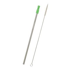 Stainless Steel Straw with Cleaning Brush - 5202_SILGRN_Laser