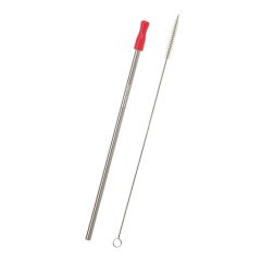 Stainless Steel Straw with Cleaning Brush - 5202_SILRED_Laser