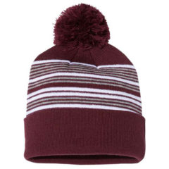 Sportsman 12″ Striped Pom-Pom Knit Beanie - 71444_f_fm