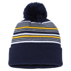 Sportsman 12″ Striped Pom-Pom Knit Beanie - 71445_f_fm