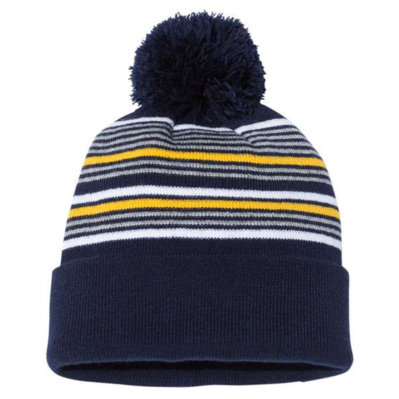Sportsman 12" Striped PomPom Knit Beanie Show Your Logo