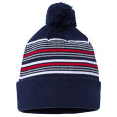 Sportsman 12″ Striped Pom-Pom Knit Beanie - 71446_f_fm