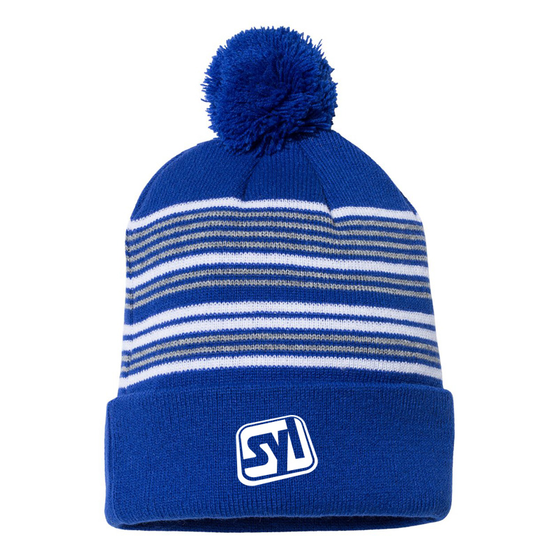 Sportsman 12″ Striped Pom-Pom Knit Beanie - 71448_fl