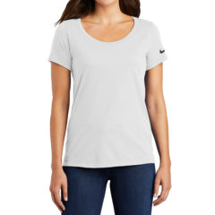 Nike Ladies Dri-FIT Cotton/Poly Scoop Neck Tee - 9219-White-1-NKBQ5234WhiteModelFront5-1200W