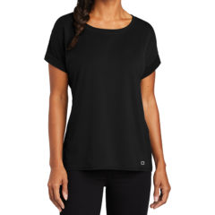 OGIO® Ladies Luuma Cuffed Short Sleeve T-Shirt - 9451-Blacktop-1-LOG800BlacktopModelFront-1200W