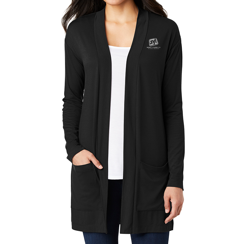 Port Authority ® Ladies Concept Long Pocket Cardigan - 9488-Black-1-LK5434BlackModelFront-1200W