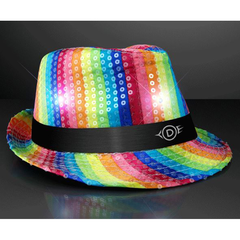 Sequin Rainbow Fedora Hat with Flashing Lights - Capture