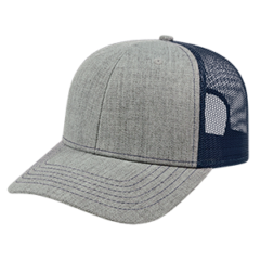Blended Wool Acrylic Modified Flat Bill with Mesh Back Cap - i3035-blank-heather-navy-fr-500px