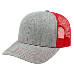 Blended Wool Acrylic Modified Flat Bill with Mesh Back Cap - i3035-blank-heather-red-fr-500px