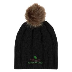 Cameron Cable Knit Pom Beanie - 1106_BLK_Embroidery