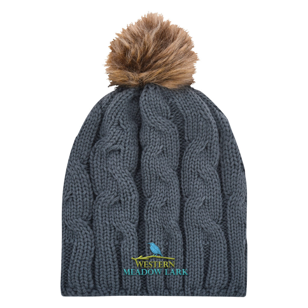 Cameron Cable Knit Pom Beanie - 1106_GRA_Embroidery