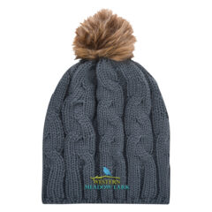 Cameron Cable Knit Pom Beanie - 1106_GRA_Embroidery