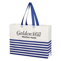 Non-Woven Horizontal Stripe Tote Bag - 3395_WHTROY_Silkscreen