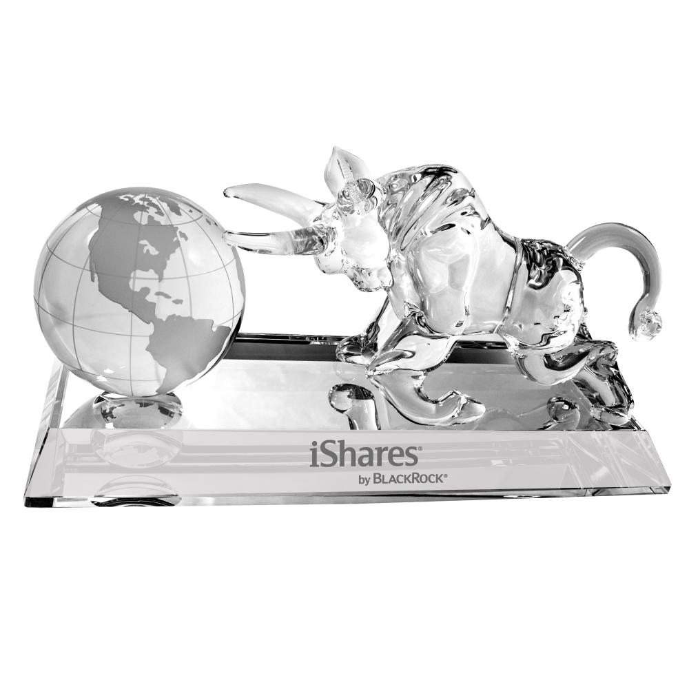 Crystal Bull and Globe Set Award - C-1870-Crystal-Bull-_-Globe-Set8212WHITE