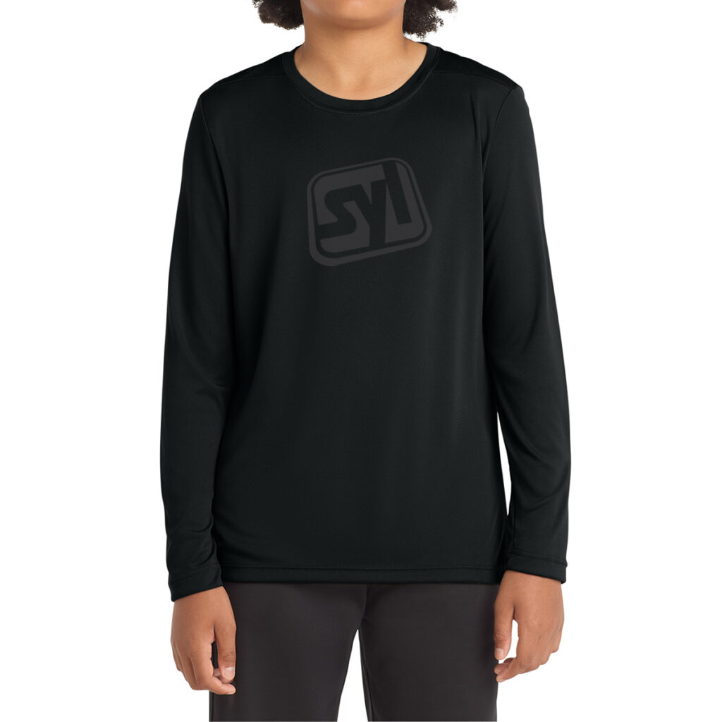 Sport-Tek® Youth Posi-UV™ Pro Long Sleeve Tee - 1200W-9649-Black-0-YST420LSBlackModelFront3