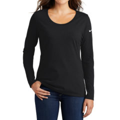 Nike Ladies Core Cotton Long Sleeve Scoop Neck Tee - 9217-Black-1-NKBQ5235BlackModelFront2-1200W