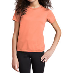 Sport-Tek® Youth Posi-UV™ Pro Tee - 9647-SoftCoral-1-YST420SoftCoralModel2Front-1200W