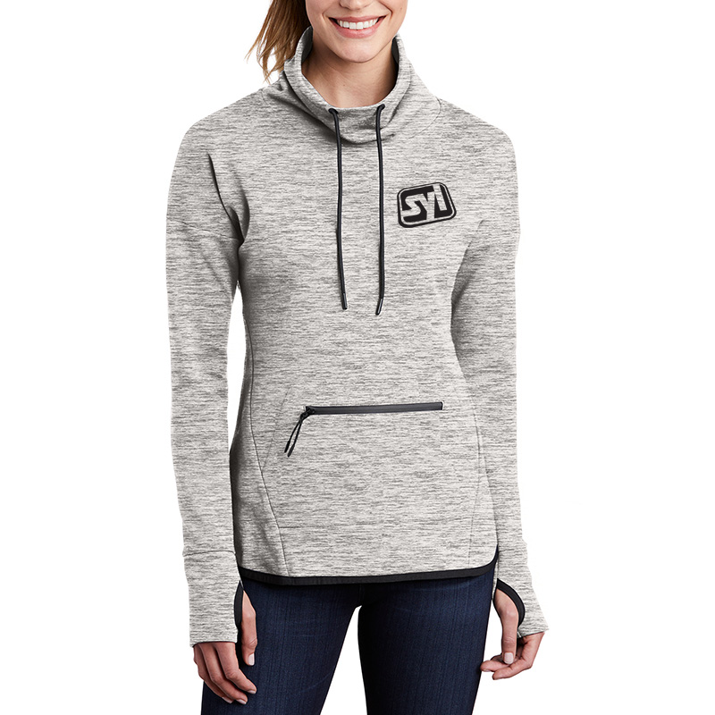 Sport-Tek ® Ladies Triumph Cowl Neck Pullover - 9736-AthlHeather-1-LST280AthlHeatherModelFront-1200W