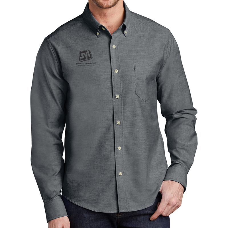 Port Authority ® Untucked Fit SuperPro ™ Oxford Shirt - 9742-Black-1-S651BlackModelFront-1200W