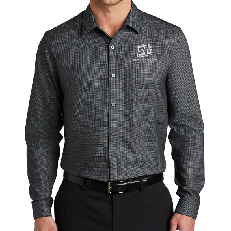 Port Authority ® Pincheck Easy Care Shirt - 9744-BlackGreyStl-1-W645BlackGreyStlModelFront-1200W