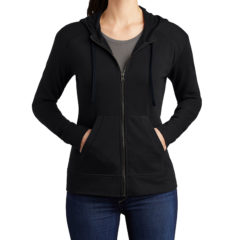 Sport-Tek® Ladies PosiCharge® Tri-Blend Wicking Fleece Full-Zip Hooded Jacket - 9758-BlackTriadSo-1-LST293BlackTriadSoModelFront-1200W
