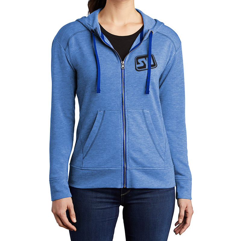 Sport-Tek ® Ladies PosiCharge ® Tri-Blend Wicking Fleece Full-Zip Hooded Jacket - 9758-TrueRoyalHth-1-LST293TrueRoyalHthModelFront-1200W