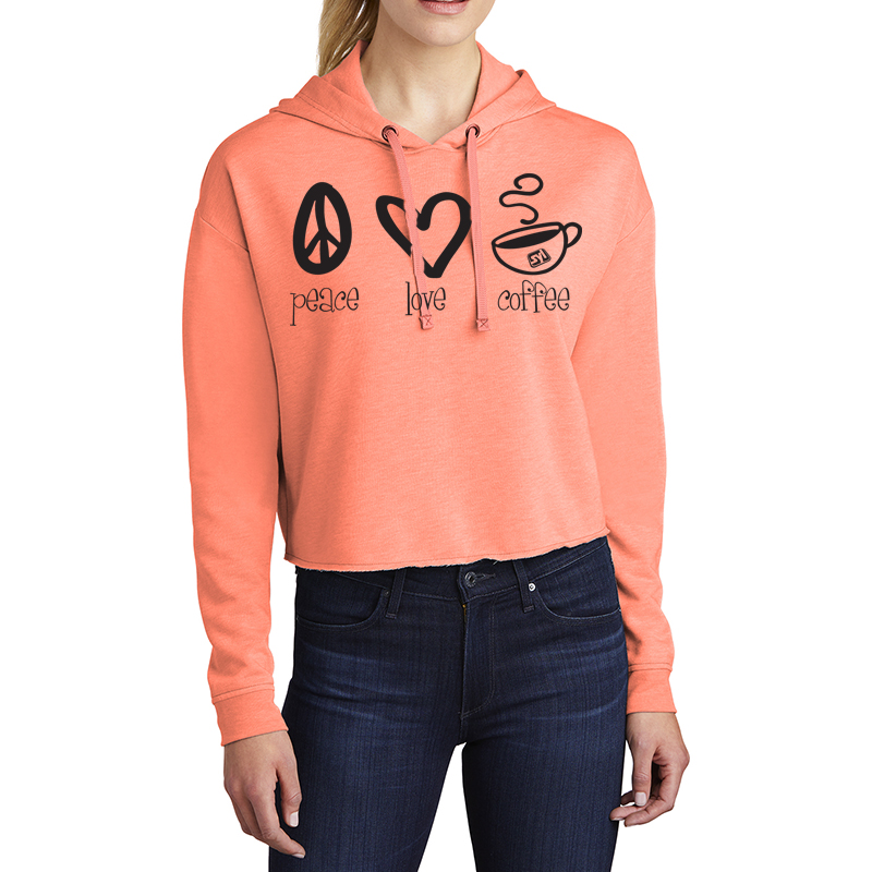 Sport-Tek ® Ladies PosiCharge ® Tri-Blend Wicking Fleece Crop Hooded Pullover - 9759-SoftCoralHth-1-LST298SoftCoralHthModelFront-1200W