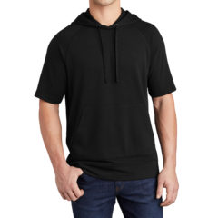 Sport-Tek® PosiCharge® Tri-Blend Wicking Fleece Short Sleeve Hooded Pullover - 9761-BlackTriadSo-1-ST297BlackTriadSoModelFront-1200W