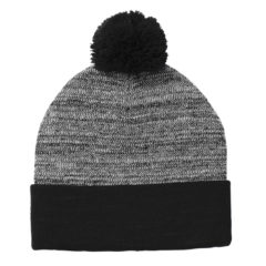 Sport-Tek® Heather Pom Pom Beanie - 9791-BlackGreyHth-1-STC41BlackGreyHthFlatFront-1200W