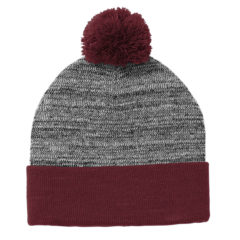 Sport-Tek® Heather Pom Pom Beanie - 9791-MaroonGreyHe-1-STC41MaroonGreyHeFlatFront-1200W