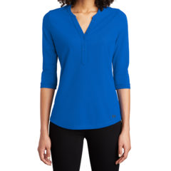 OGIO® Ladies Jewel Henley - 9835-ElectricBlue-1-LOG104ElectricBlueModelFront-1200W