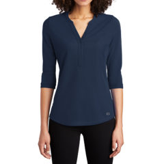 OGIO® Ladies Jewel Henley - 9835-Navy-1-LOG104NavyModelFront-1200W