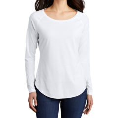 Sport-Tek® Ladies PosiCharge® Long Sleeve Tri-Blend Wicking Scoop Neck Raglan Tee - 9837-White-1-LST400LSWhiteModelFront-1200W