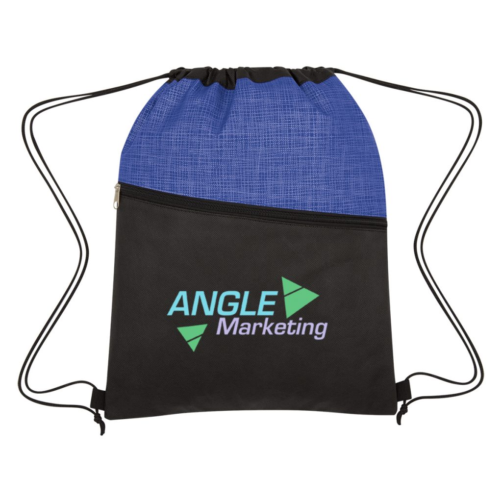 Crosshatch Two-Tone Non-Woven Drawstring Bag - 3096_BLUBLK_Colorbrite